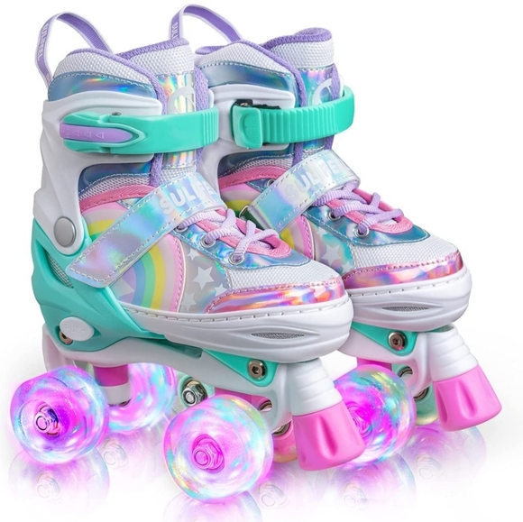 SULIFEEL Other - Kids Light-Up Rainbow Roller Skates in Purple & Teal